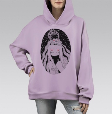 Авангардный арт-принт Женская свобода, Hoodie Mono Fiolet, оверсайз, утепленная