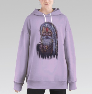 Портрет садху в медитации с красной тилакой, Hoodie Long Oversize Fiolet