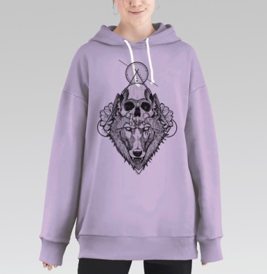 Волк с Черепом в Мистической Геометрии, Hoodie Long Oversize Fiolet