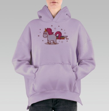 Счастливый единорог, Hoodie Oversize Fiolet, утепленная