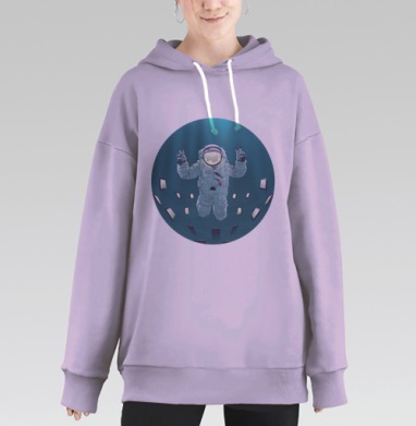 Космонавт в цифровом океане с зелёным миром, Hoodie Long Oversize Fiolet