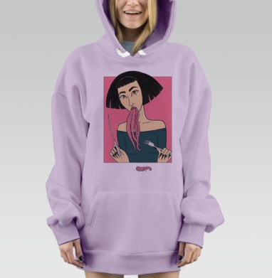 Сюрреалистичная иллюстрация: Девушка с осьминожьими щупальцами, Hoodie Mjhigh Dig Mel, Fiolet, утепленная