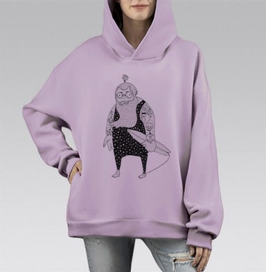 Стильный городской серфер с бородой и очками, Hoodie Mono Fiolet, оверсайз, утепленная