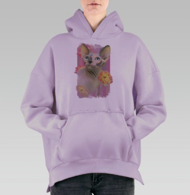 Цифровая картина Сфинкс с нежными цветами, Hoodie Oversize Fiolet, утепленная
