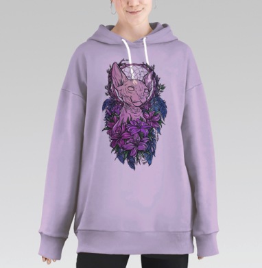Мистический сфинкс с ловцом снов и перьями, Hoodie Long Oversize Fiolet