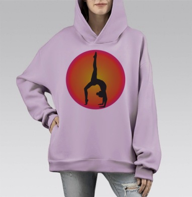 Силуэт женщины в йоге с закатным кругом йоги, Hoodie Mono Fiolet, оверсайз, утепленная