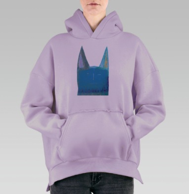 Синий задумчивый кот с крупными ушами, Hoodie Oversize Fiolet, утепленная