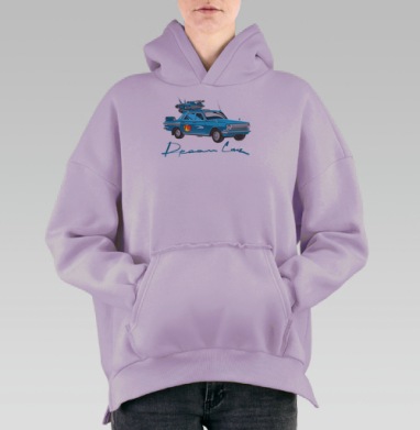 Синяя ретро машина с реактивным ускорителем на крыше, Hoodie Oversize Fiolet, утепленная