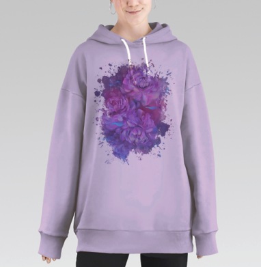 Пышные пионы в сиреневых и розовых тонах, Hoodie Long Oversize Fiolet