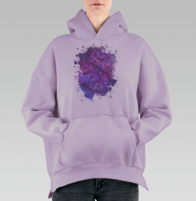 Пышные пионы в сиреневых и розовых тонах, Hoodie Oversize Fiolet, утепленная