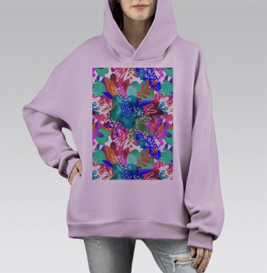Яркий абстрактный цветочный узор с экспрессией, Hoodie Mono Fiolet, оверсайз, утепленная