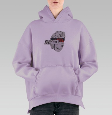 Сюрреалистичный Бюст с Чёрной Повязкой и Розой, Hoodie Oversize Fiolet, утепленная