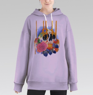 Яркий сахарный череп с цветами – Искусство жизни и памяти, Hoodie Long Oversize Fiolet