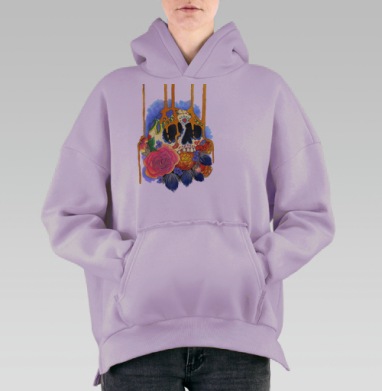 Яркий сахарный череп с цветами – Искусство жизни и памяти, Hoodie Oversize Fiolet, утепленная
