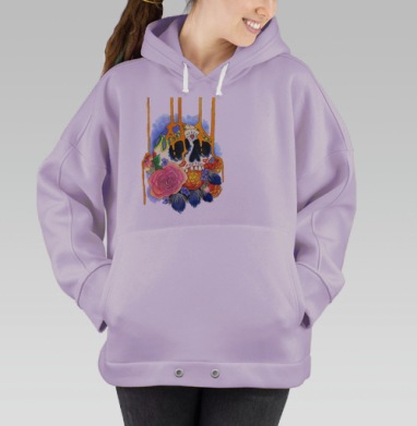 Яркий сахарный череп с цветами – Искусство жизни и памяти, Hoodie Oversize Fiolet