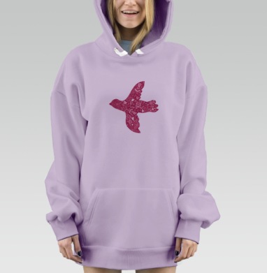Птица в полете с флоральным узором фуксия, Hoodie Mjhigh Dig Mel, Fiolet, утепленная