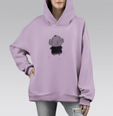 Антропоморфный слон в футболке с бабочкой, Hoodie Mono Fiolet, оверсайз, утепленная