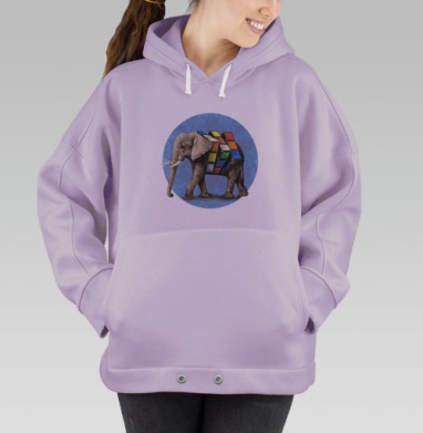 Слон с телом из кубика Рубика – символ мудрости и загадки, Hoodie Oversize Fiolet