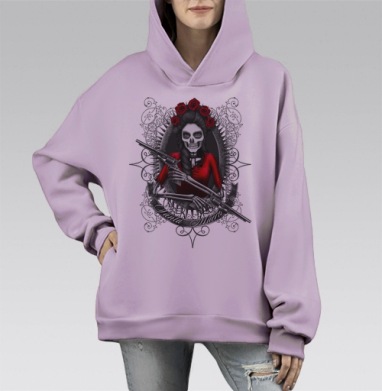 Картина Santa Muerte: мистический скелет в красном платье, Hoodie Mono Fiolet, оверсайз, утепленная