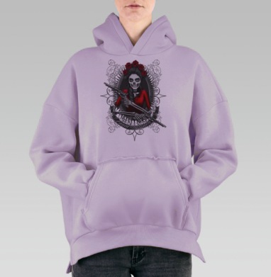 Картина Santa Muerte: мистический скелет в красном платье, Hoodie Oversize Fiolet, утепленная
