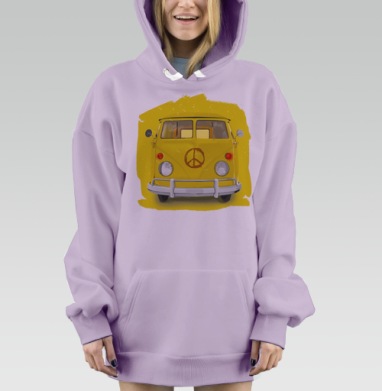 Яркий жёлтый микроавтобус Volkswagen с символом мира, Hoodie Mjhigh Dig Mel, Fiolet, утепленная