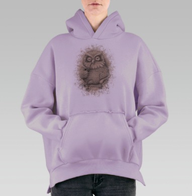 Уютная сова в кресле с трубкой – винтажная иллюстрация, Hoodie Oversize Fiolet, утепленная