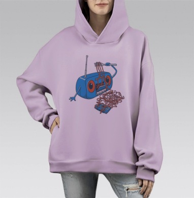 Весёлое радио-«вкусняшка» с кассетной лентой, Hoodie Mono Fiolet, оверсайз, утепленная