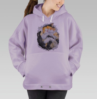 Акварельный сон: спящий котёнок в уюте, Hoodie Oversize Fiolet