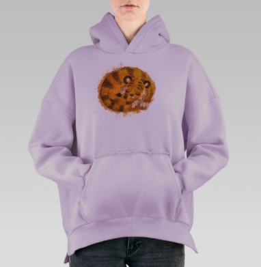 Милый спящий тигренок в акварельном стиле, Hoodie Oversize Fiolet, утепленная