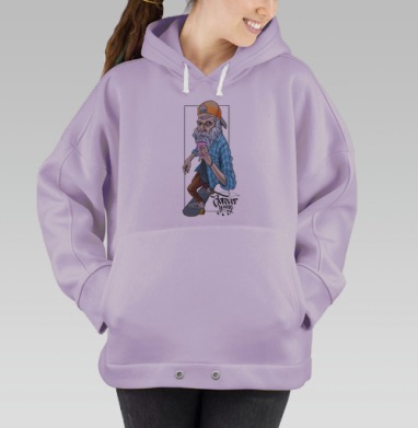 Пожилой скейтбордист «Forever Young» в кепке, Hoodie Oversize Fiolet