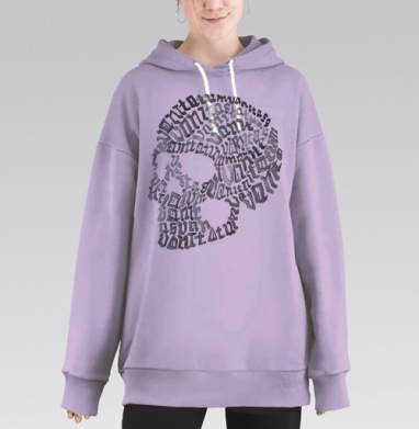 Каллиграфический череп из букв MONTATUM, Hoodie Long Oversize Fiolet