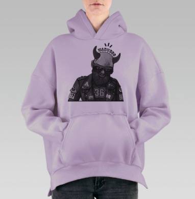 Бунтарь с рогами и надписью MADNESS в байкерской куртке, Hoodie Oversize Fiolet, утепленная
