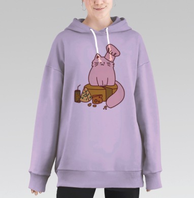 Кот-повар на сырном троне с баночкой КОТОРГЕТИК, Hoodie Long Oversize Fiolet