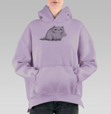 Скетч кота с ироничным настроением «Сухарь...», Hoodie Oversize Fiolet, утепленная