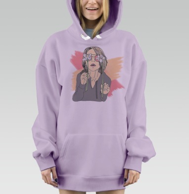 Светловолосая женщина смотрит сквозь цветы девушка нарциссы очки, Hoodie Mjhigh Dig Mel, Fiolet, утепленная