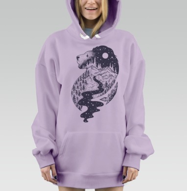 Графическое изображение гармонии природы и космоса, Hoodie Mjhigh Dig Mel, Fiolet, утепленная