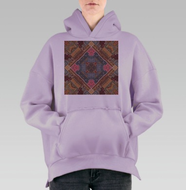 Калейдоскопический этнический узор симметрии, Hoodie Oversize Fiolet, утепленная