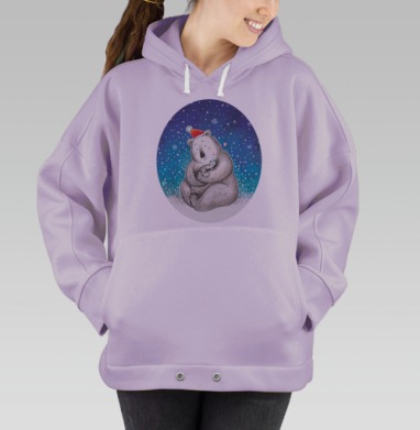 Медведь и котенок в новогодних колпаках, Hoodie Oversize Fiolet