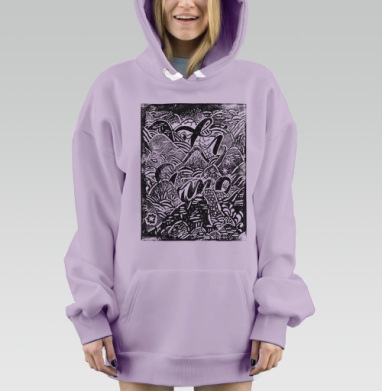 Динамичный калейдоскоп «PRIMO» в монохроме, Hoodie Mjhigh Dig Mel, Fiolet, утепленная