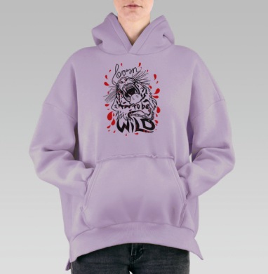 Тигр, Hoodie Oversize Fiolet, утепленная