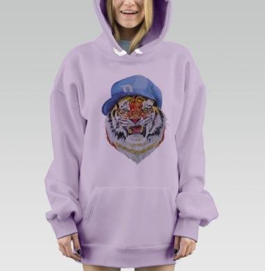 Заряженный тигр в акварельной технике с кепкой D, Hoodie Mjhigh Dig Mel, Fiolet, утепленная