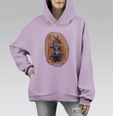 Тигрица-Самурай в стиле Укиё-э – Женская сила и честь, Hoodie Mono Fiolet, оверсайз, утепленная