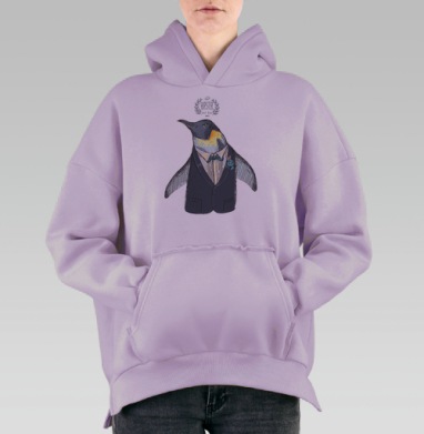 Ироничный пингвин в стильном костюме-хипстере, Hoodie Oversize Fiolet, утепленная