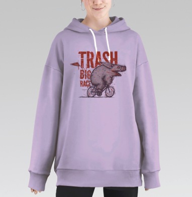 Trash BIG RACE, Hoodie Long Oversize Fiolet