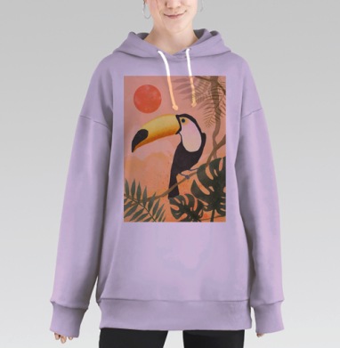 Тукан на ветке в тропическом пейзаже, Hoodie Long Oversize Fiolet