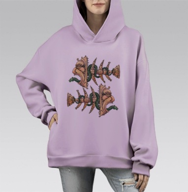 Гротескные маски с змееподобными цепями, Hoodie Mono Fiolet, оверсайз, утепленная
