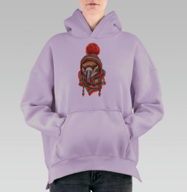 Игривый орёл в зимней шапке и шарфе, Hoodie Oversize Fiolet, утепленная