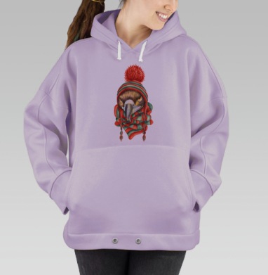 Игривый орёл в зимней шапке и шарфе, Hoodie Oversize Fiolet