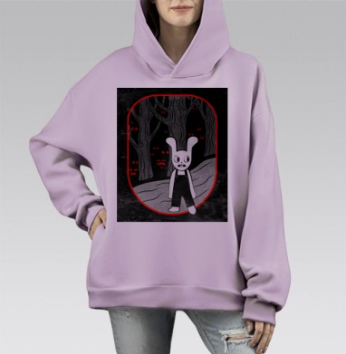 Зловещий кролик в мрачном лесу, Hoodie Mono Fiolet, оверсайз, утепленная