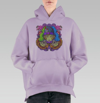 Яркая ведьма с магическими черепами в дыму, Hoodie Oversize Fiolet, утепленная